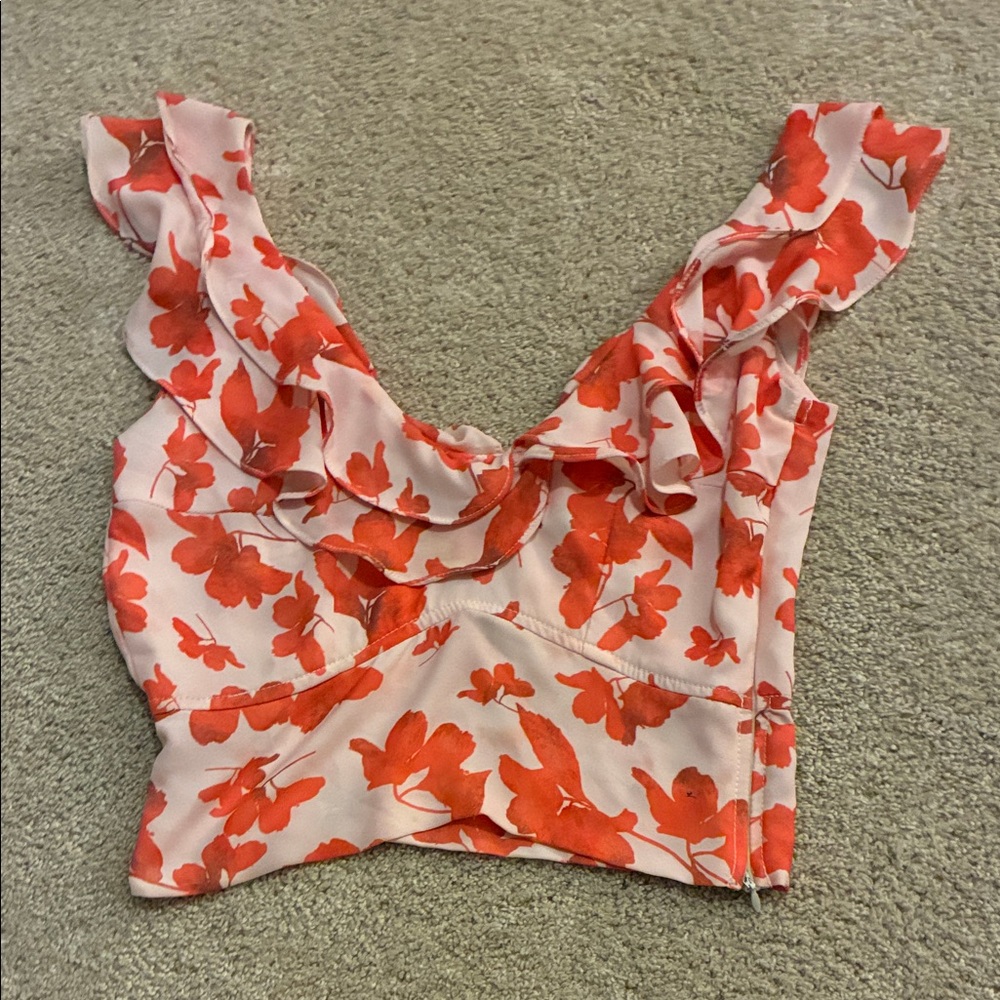 Orange Floral Ruffle Top
